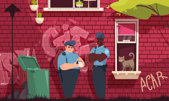 Police cartoon concept with male officers on patrol work vector illustration