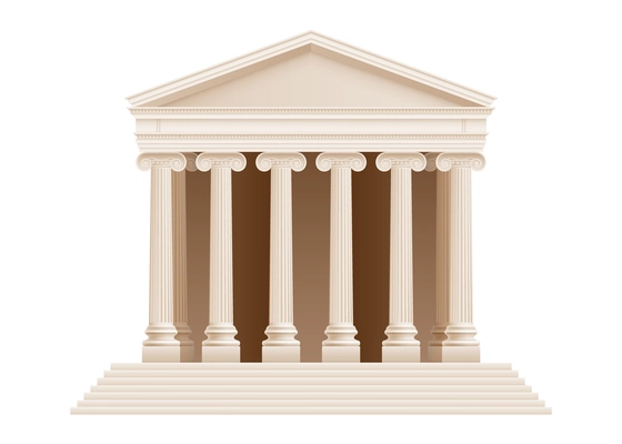 Classic greek architecture building exterior with ionic columns front view realistic vector illustration