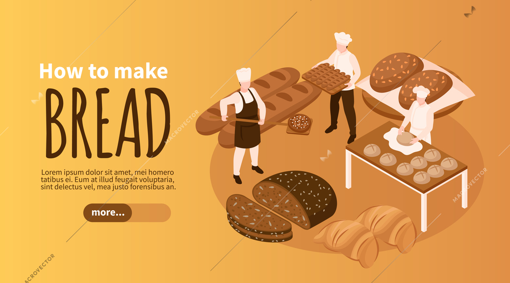 Bread production horizontal banner with wide choice symbols isometric vector illustration