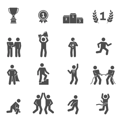 Competition icons black set with peak performance victory top symbols isolated vector illustration
