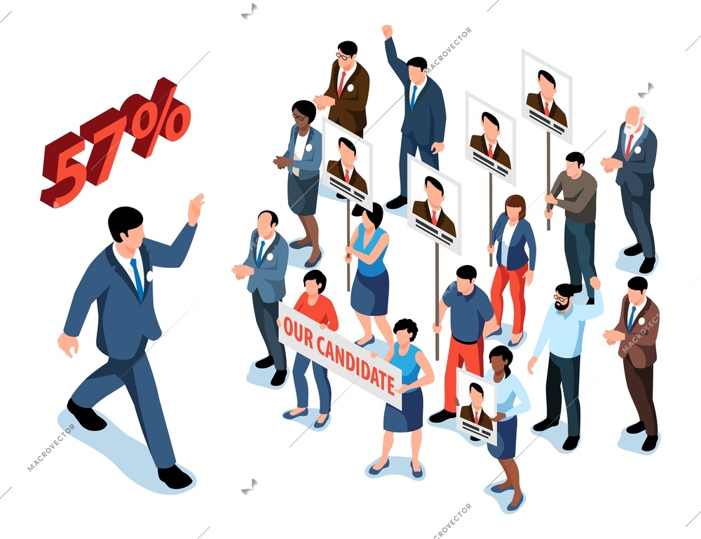 Political elections concept with crowd supporting their candidate isometric vector illustration