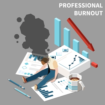 Professional burnout syndrome isometric concept with emotional crisis vector illustration