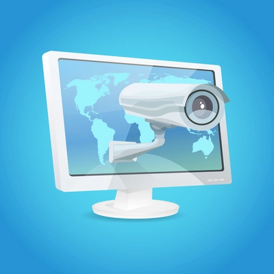 Surveillance video camera and monitor global security concept vector illustration