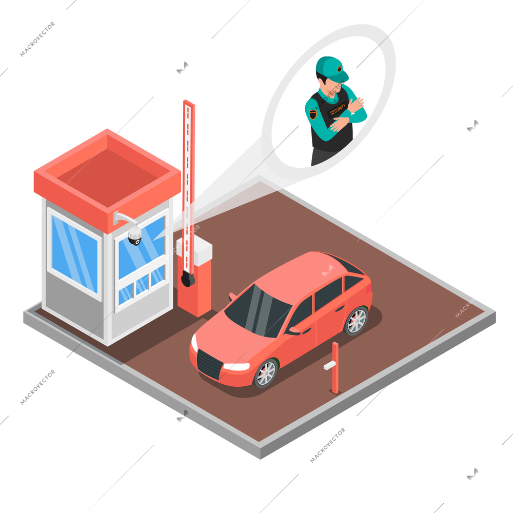 Access control system isometric composition with isolated view of entry check point with car and turnpike vector illustration