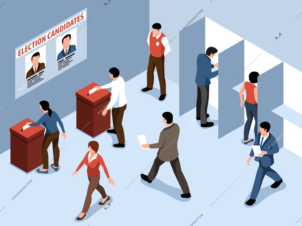 Isometric elections composition with citizens voting confidentially vector illustration