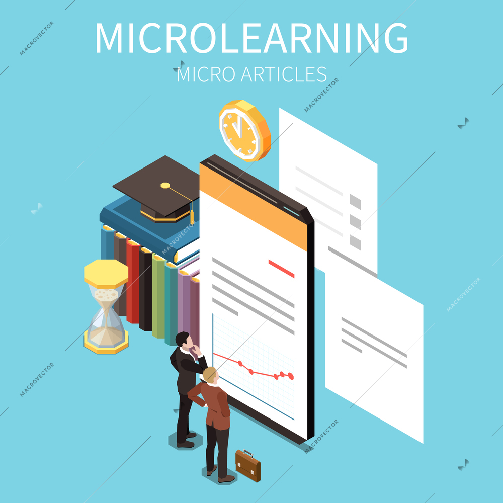 Microlearning isometric concept with micro articles trend vector illustration