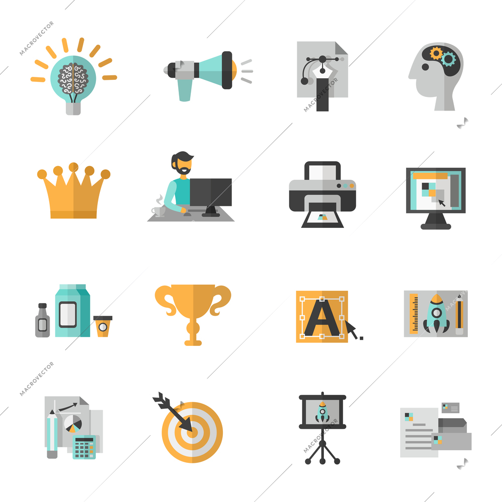 Branding creative business idea icon flat set isolated vector illustration