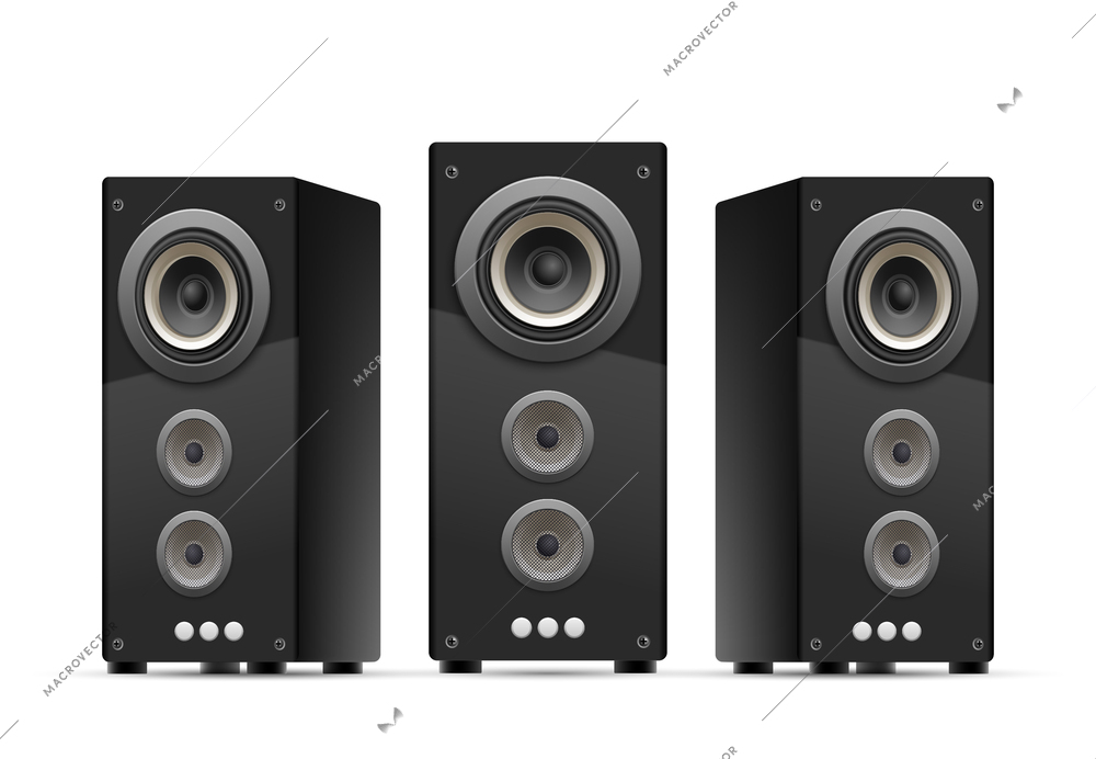 Isometric isolated sound speakers concept three large speakers on the floor turned in different directions for better sound vector illustration