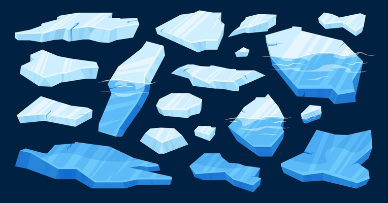 Frozen arctic cracked ice background blue blocks of ice of various sizes vector illustration