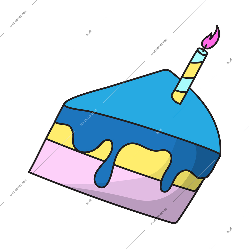 Colored stylish retro fashion birthday cake patch badge vector illustration