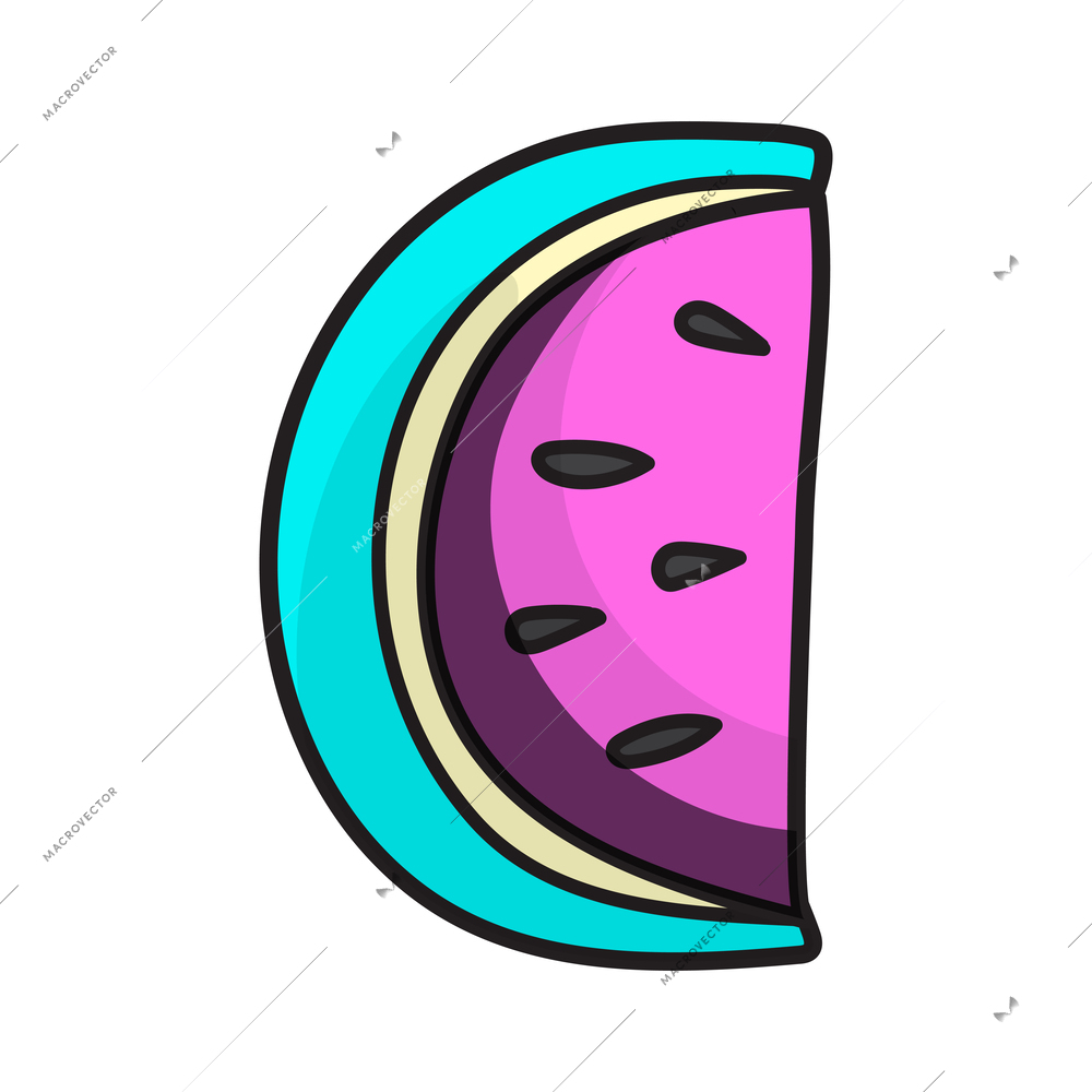 Colored stylish summer retro fashion watermelon half patch badge vector illustration