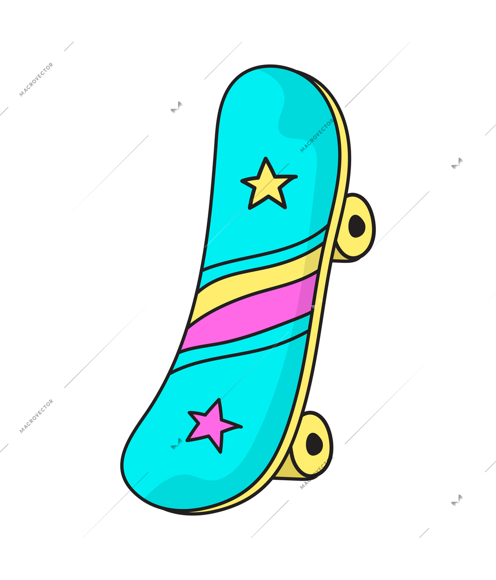 Colored stylish retro fashion skateboard patch badge vector illustration