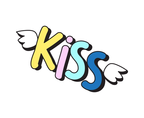 Colored stylish retro fashion kiss patch badge vector illustration