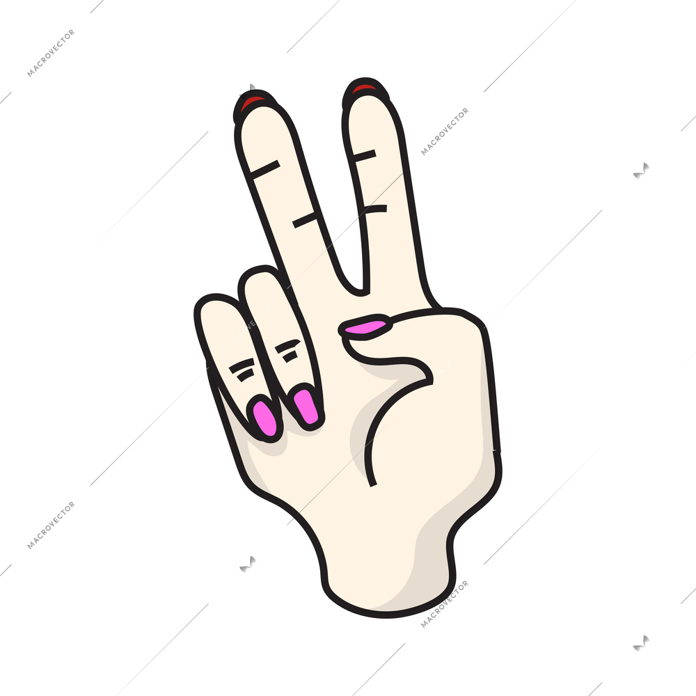 Colored stylish retro fashion peace hand gesture patch badge vector illustration