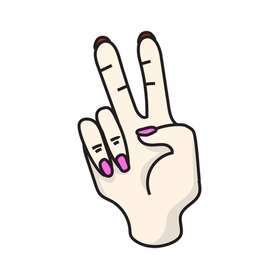 Colored stylish retro fashion peace hand gesture patch badge vector illustration