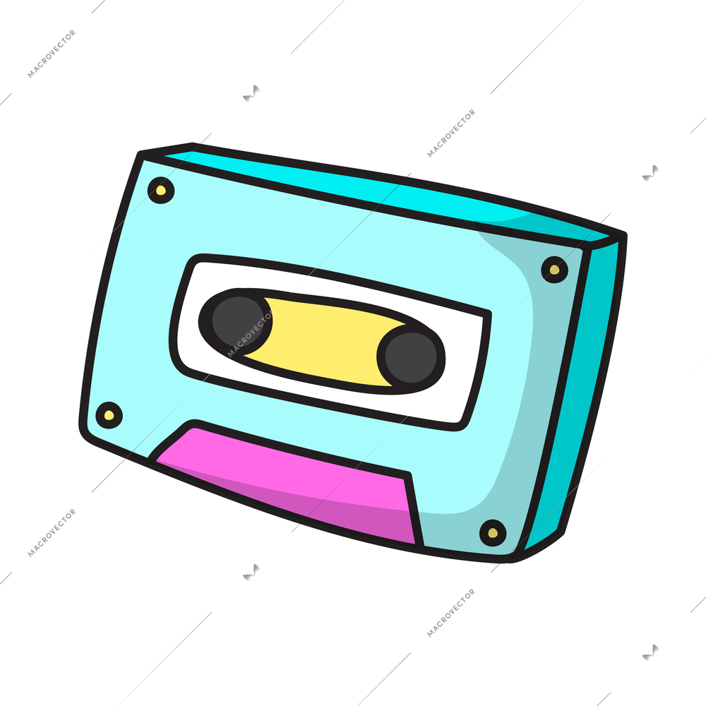 Colored stylish retro fashion audiotape patch badge vector illustration