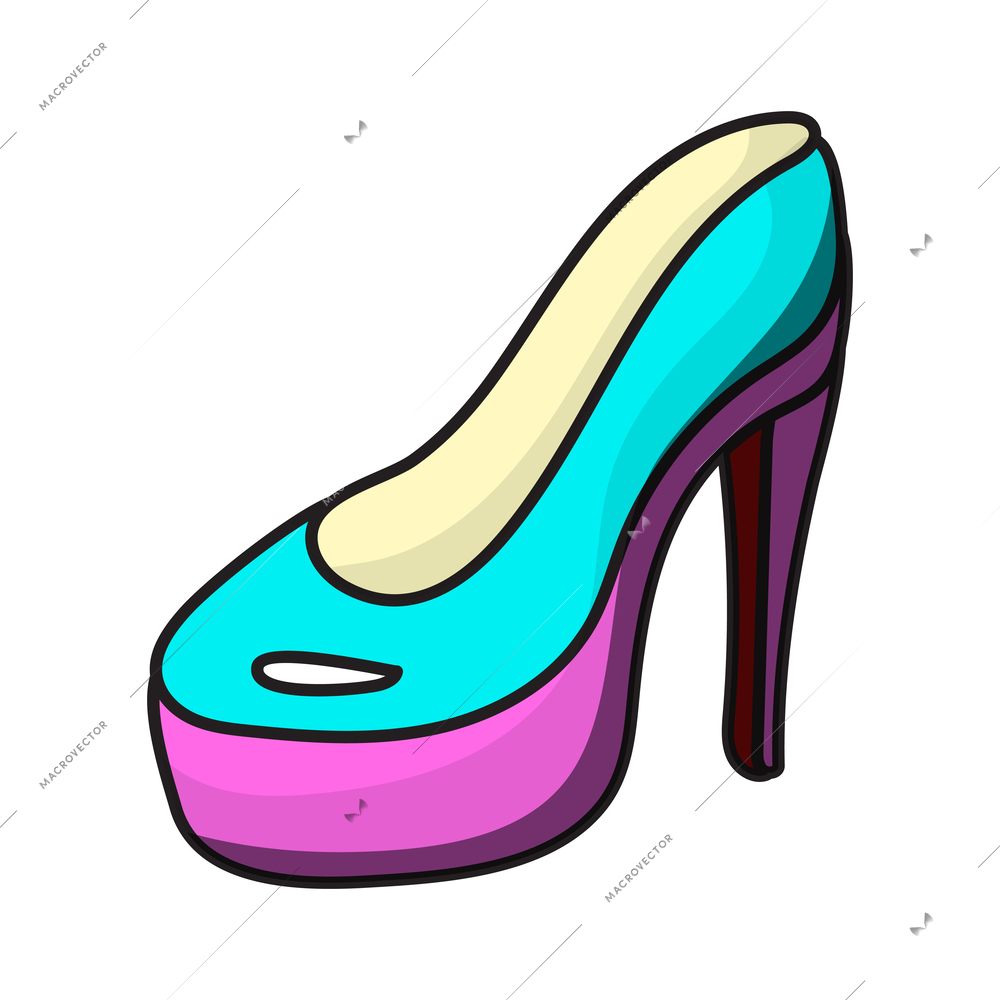Colored stylish retro fashion high heeled shoe patch badge vector illustration