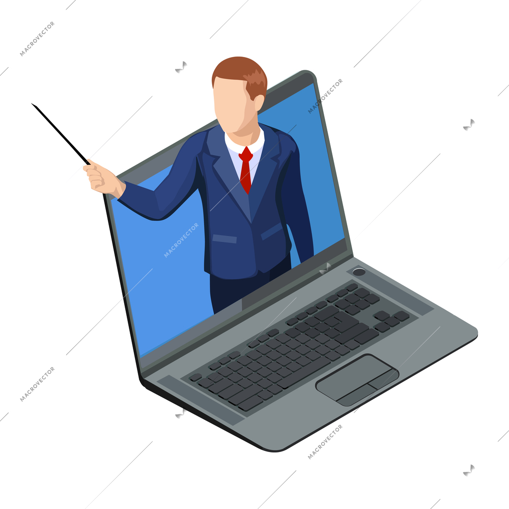 Online education isometric conceptual icon with male teacher on laptop screen vector illustration