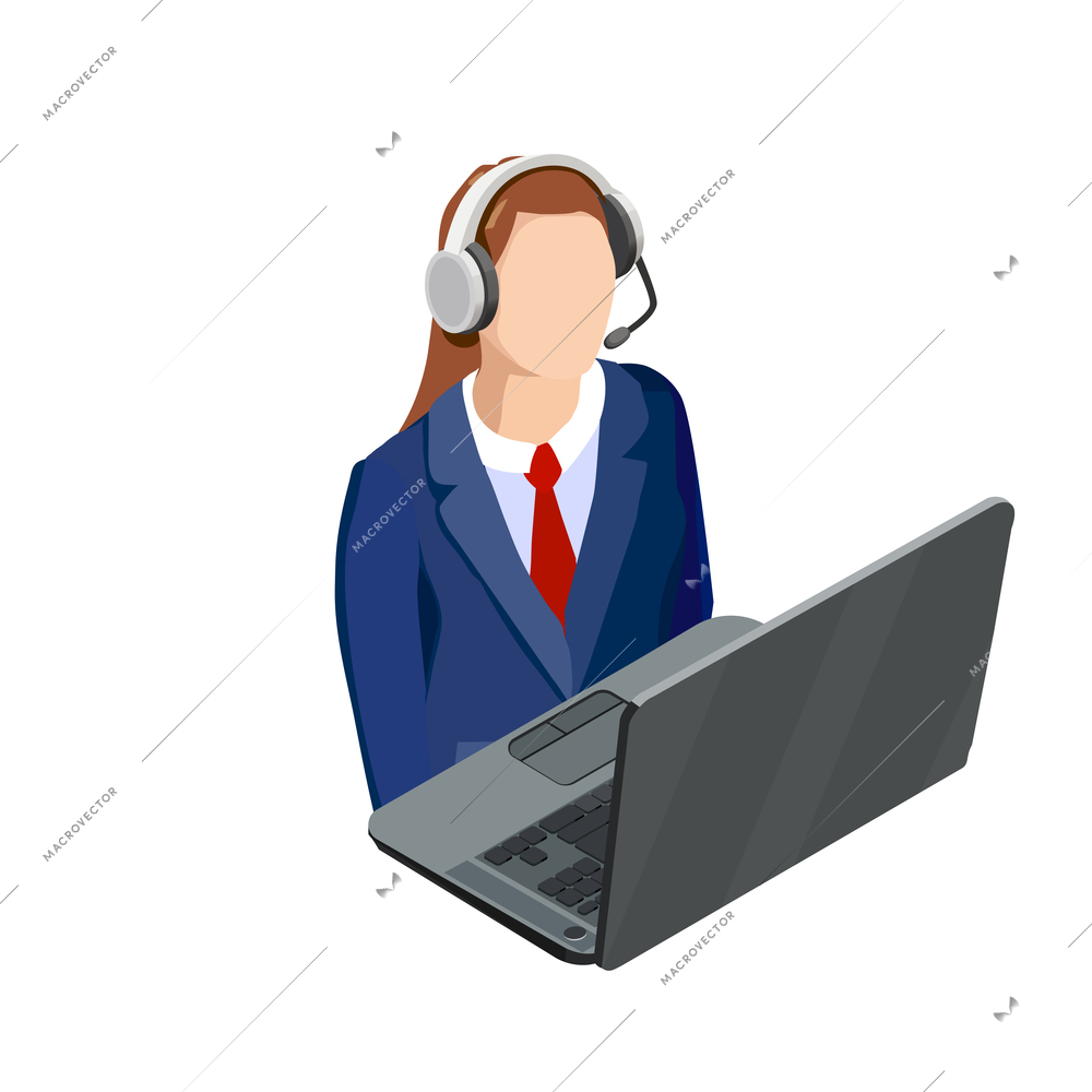 Online education isometric icon with female student wearing headphones listening to lecture on laptop vector illustration