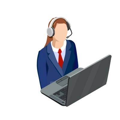 Online education isometric icon with female student wearing headphones listening to lecture on laptop vector illustration