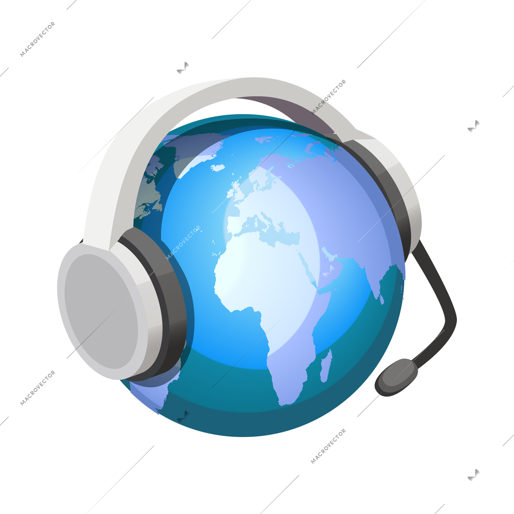 Online education isometric icon with globe and headphones vector illustration