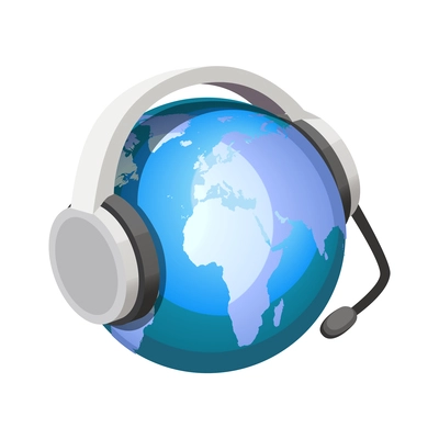 Online education isometric icon with globe and headphones vector illustration