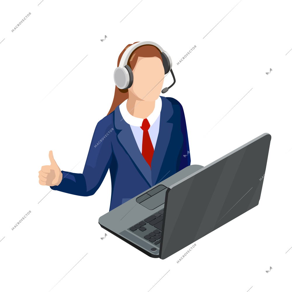 Online education isometric icon with female student wearing headphones studying on laptop vector illustration