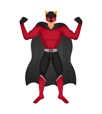 Strong male superhero character wearing cape cartoon vector illustration