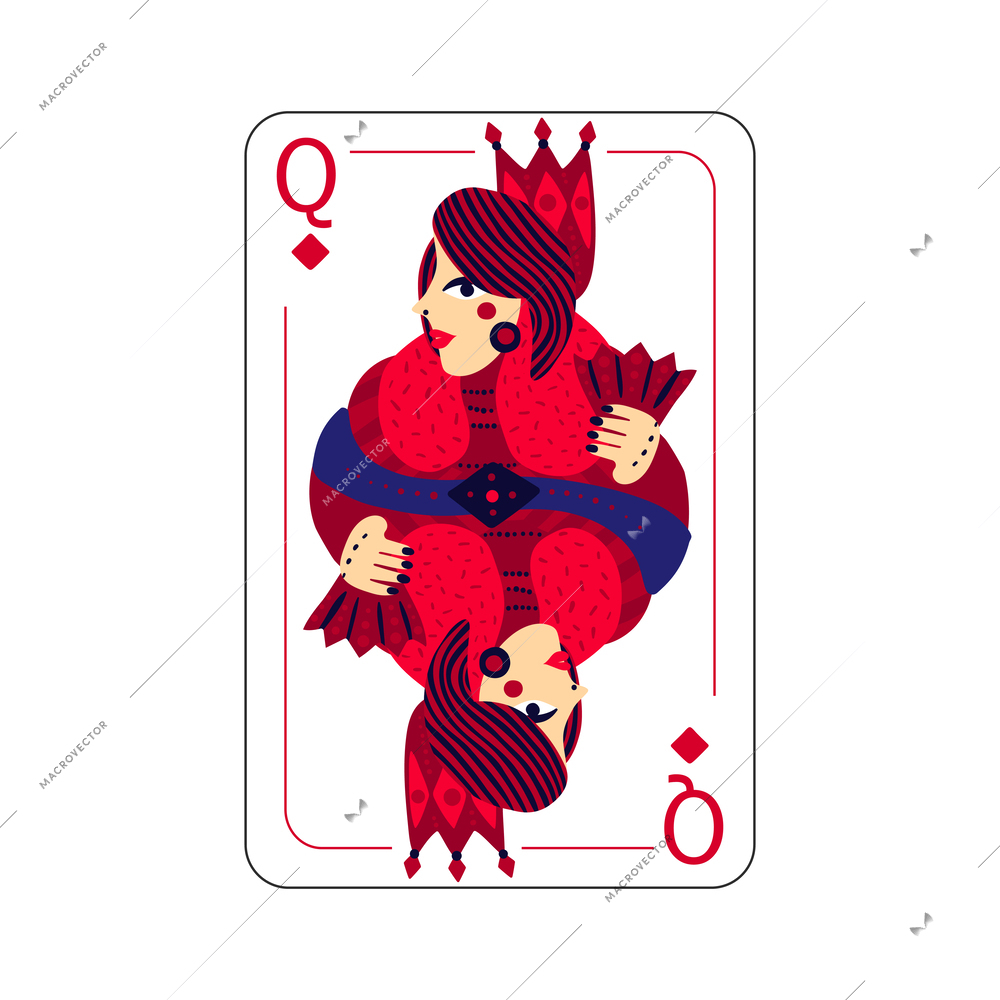 Queen of diamonds flat playing card vector illustration