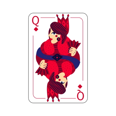 Queen of diamonds flat playing card vector illustration