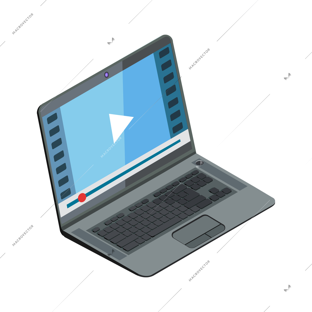 Online education isometric icon with video lesson on laptop screen vector illustration