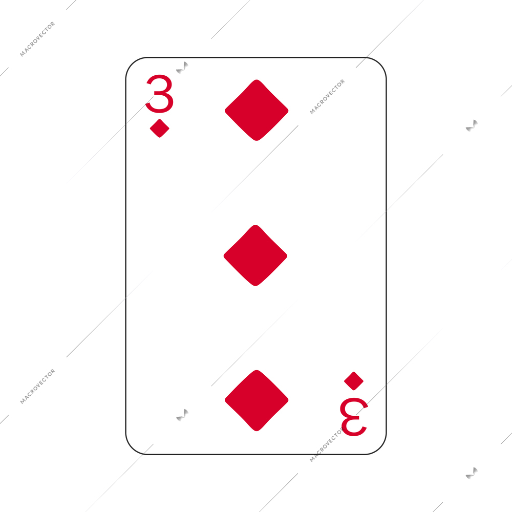 Three of diamonds playing card in flat style vector illustration
