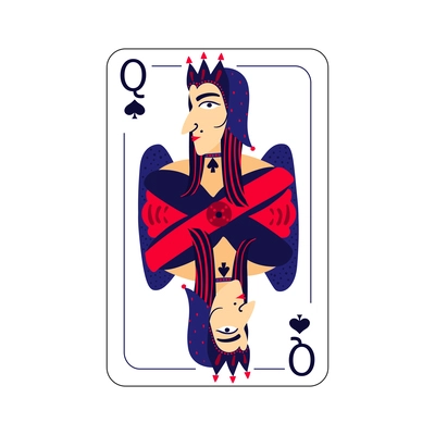 Queen of spades flat playing card on white background vector illustration
