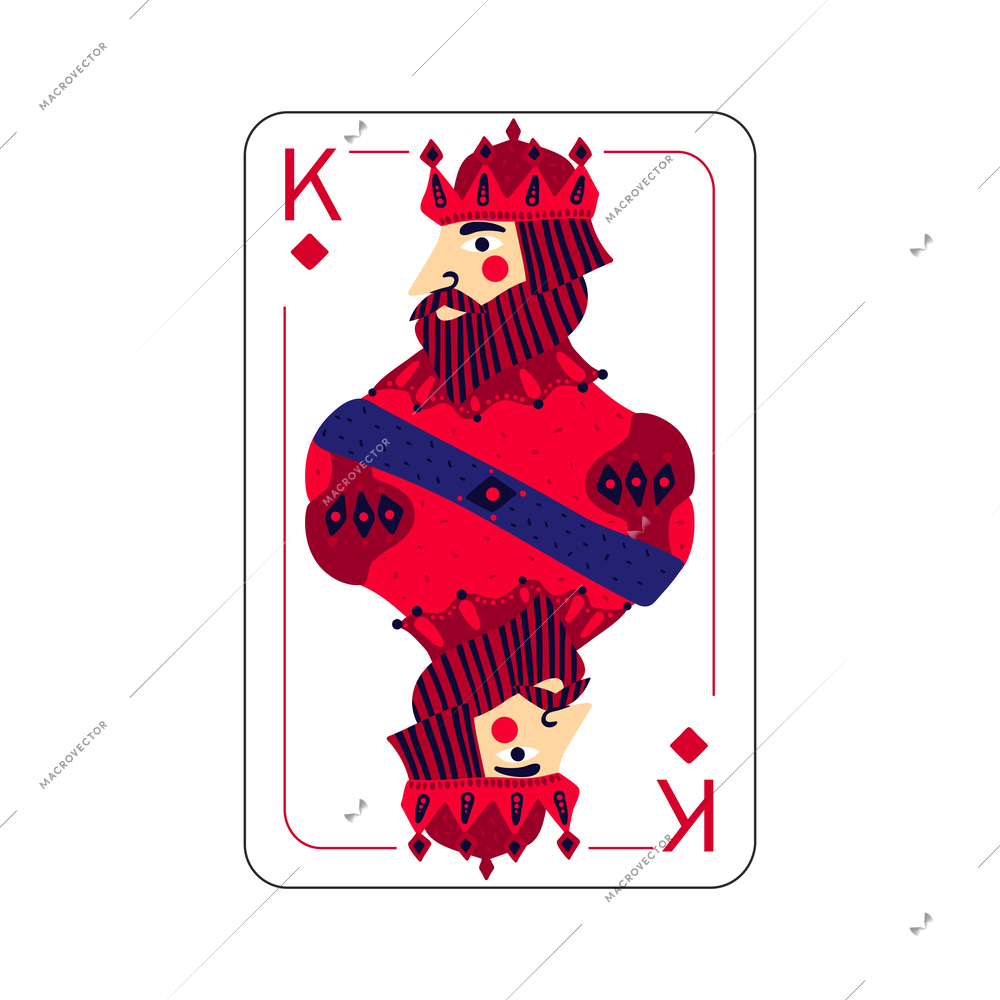 Playing card king of diamonds flat vector illustration