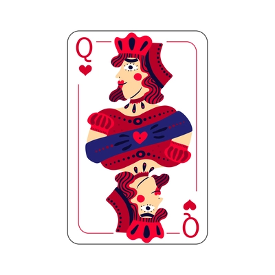 Flat playing card queen of hearts vector illustration