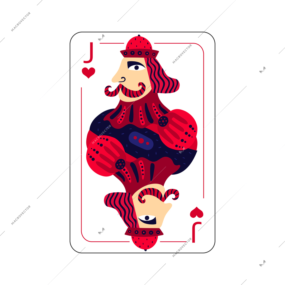 Jack of hearts playing card isolated on white background flat vector illustration