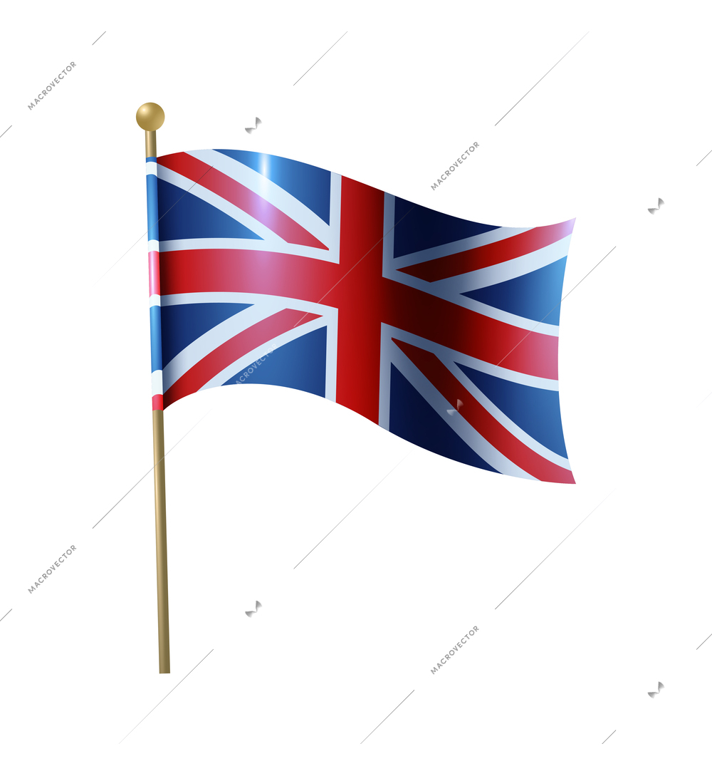 Realistic waving great britain flag on pole vector illustration