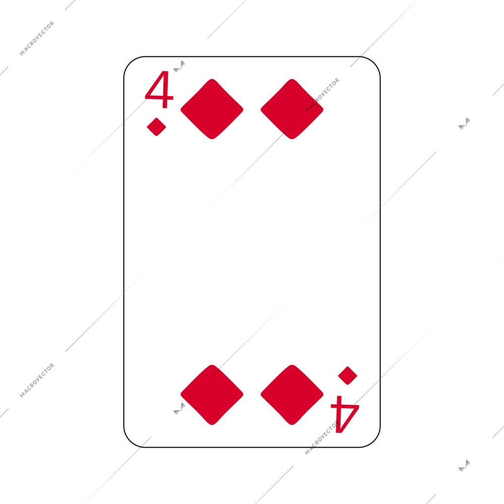 Four of diamonds playing card flat vector illustration