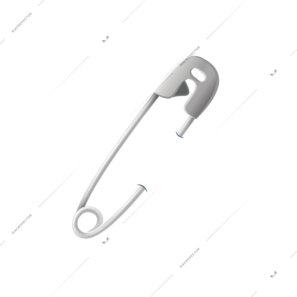 Silver safety pin realistic vector illustration