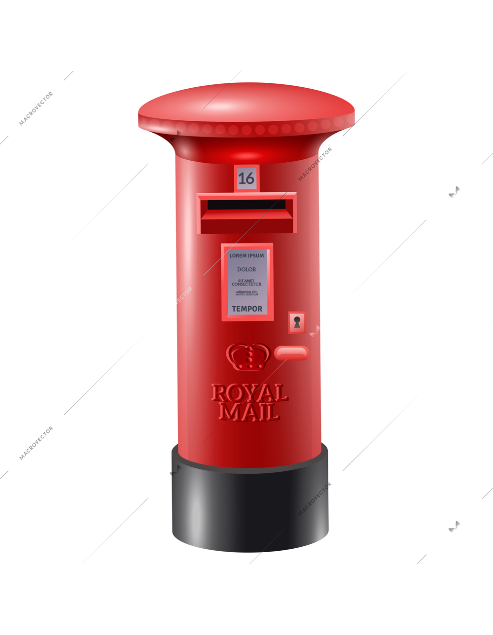 Realistic traditional british royal mail red post box vector illustration