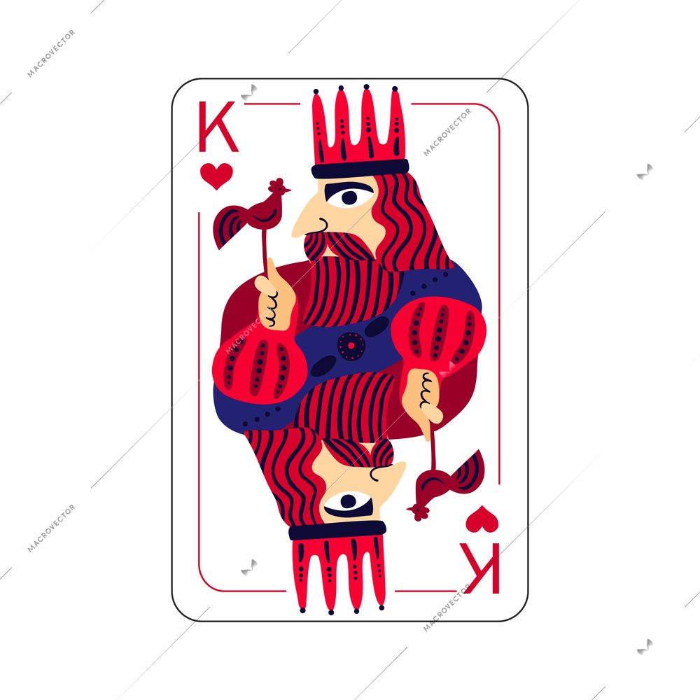 King of hearts flat playing card vector illustration