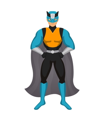 Cartoon male character dressed in superhero costume and mask vector illustration