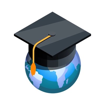 Online education isometric icon with globe and graduation hat vector illustration