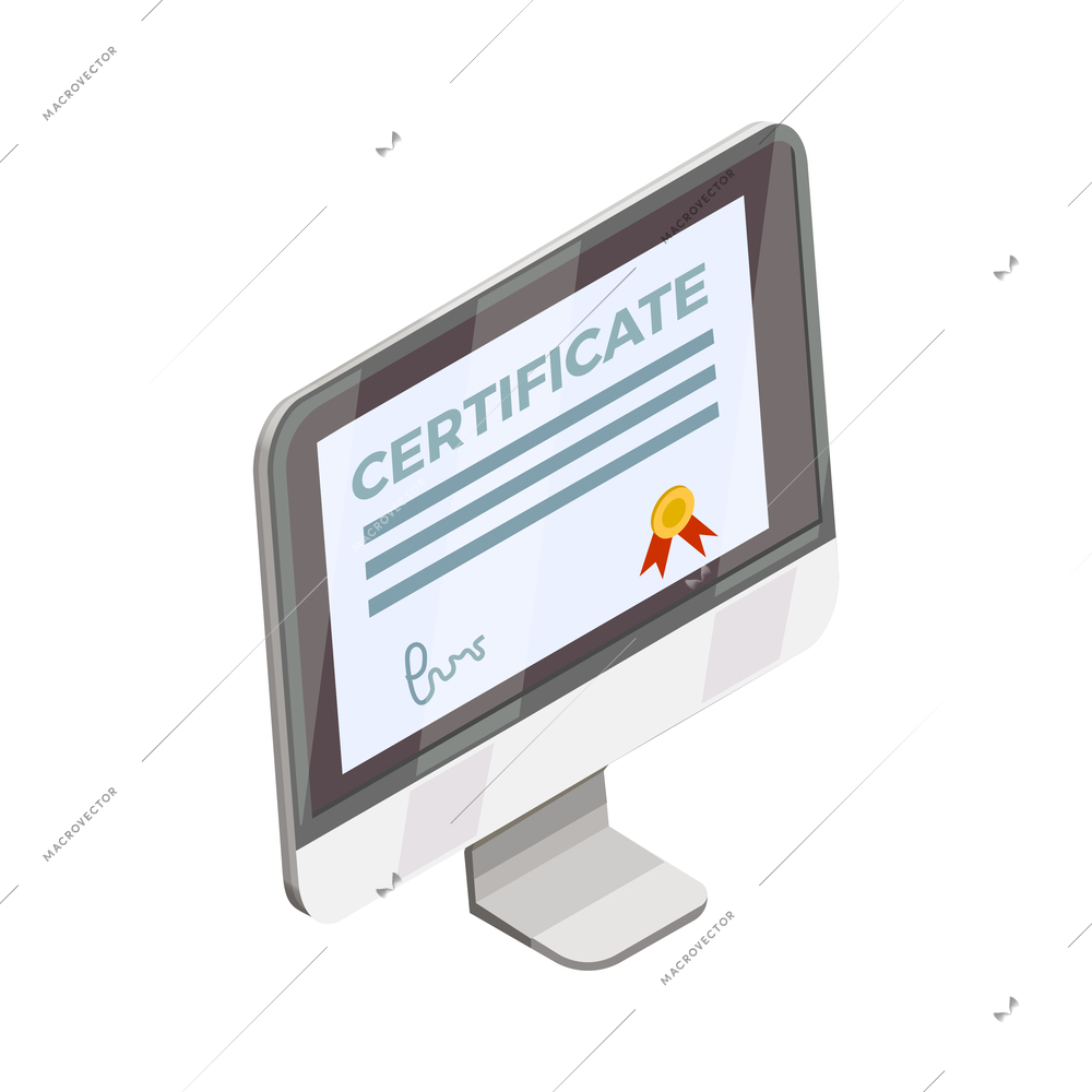 Online education certificate isometric icon 3d vcetor illustration