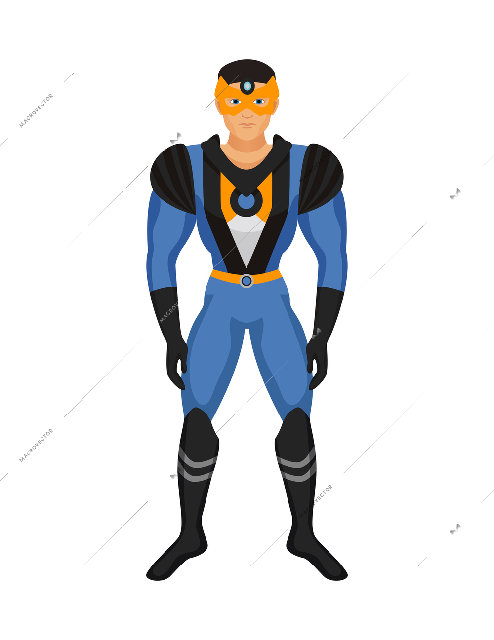 Cartoon male character wearing superhero costume and mask vector illustration