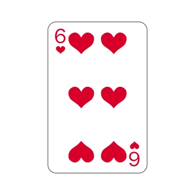 Six of hearts playing card flat vector illustration