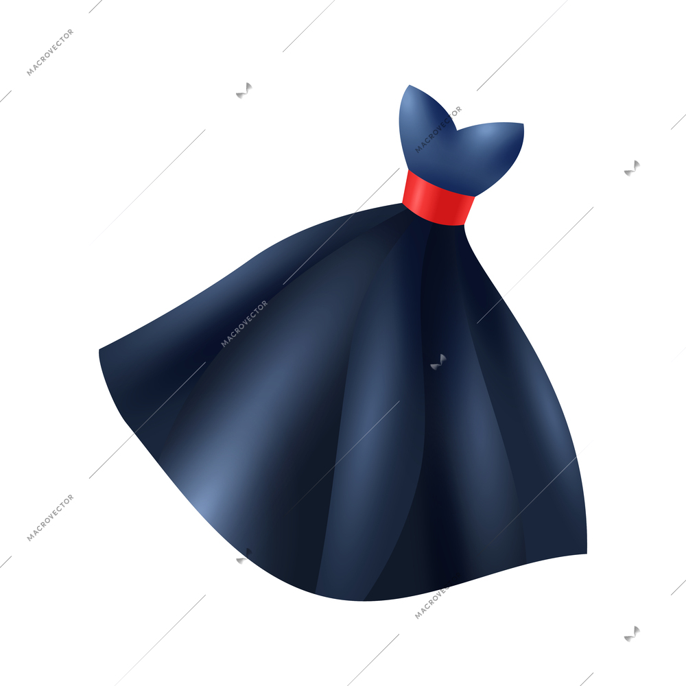 Elegant blue dress with red belt cartoon vector illustration