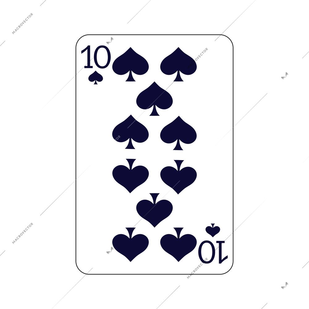 Playing card ten of spades on white background flat vector illustration