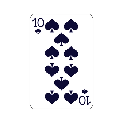 Playing card ten of spades on white background flat vector illustration