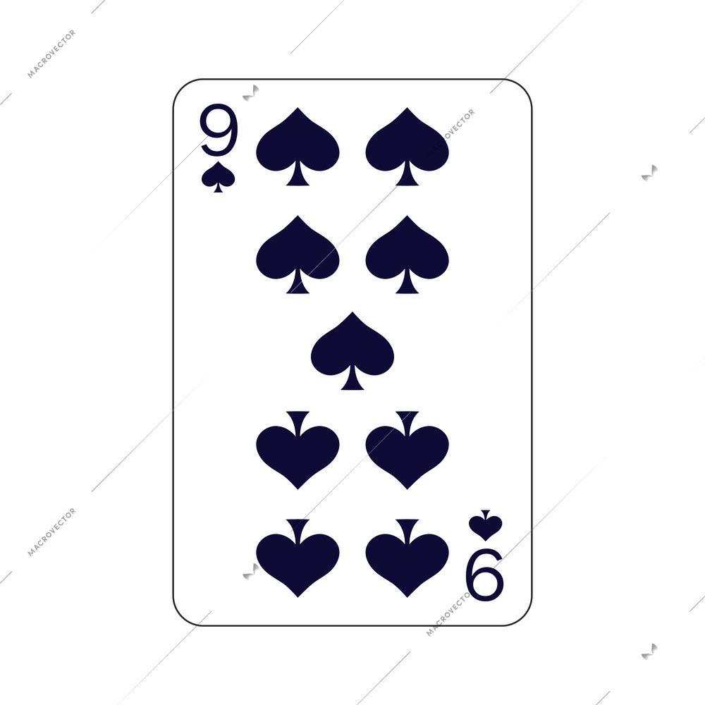 Playing card nine of spades flat vector illustration